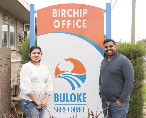 Buloke Shire employee Shivaprasad (Shiva) Mallappa Holagundi and his wife Chiatra.
Photo courtesy The Buloke Times
