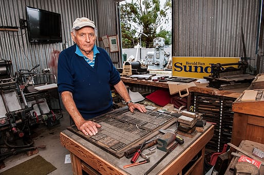 Lauri Shanks with linotype