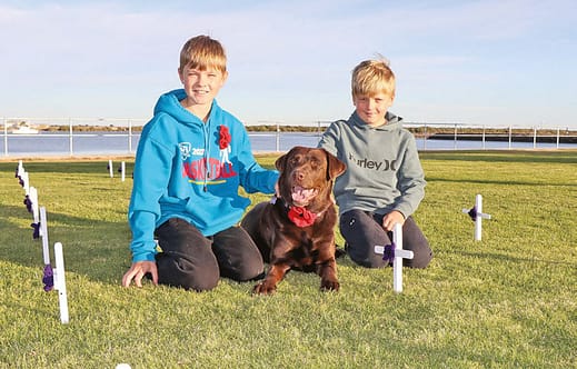 Children with dog amongst the poppies