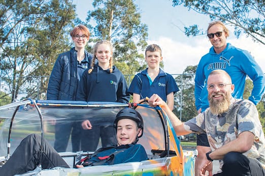 Tilly Bradshaw, Ruby Hughes, Mitchel Otway, teachers Cameron Warburton and Ben Garnaut with rider Harry Farrall. Photo: Denmark Bulletin