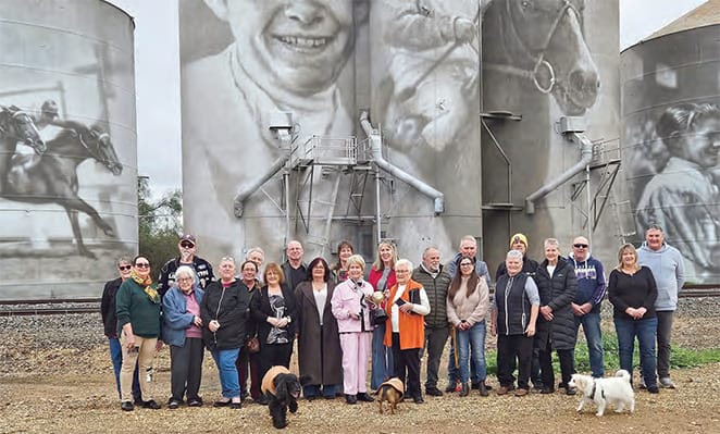 Descendants of Ray Neville visited the newly installed Birchip Silo art on the King’s birthday weekend, providing occasion for an extra special family reunion