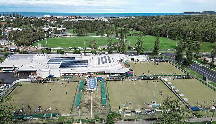 Bowlers on the greens during the 2026 Yamba Festival of Bowls