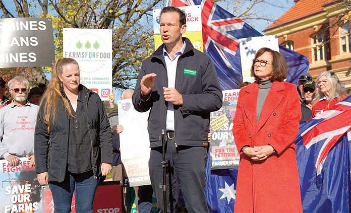 Leader of The Nationals Matt Canavan addresses the crowd after a farmers’ forum