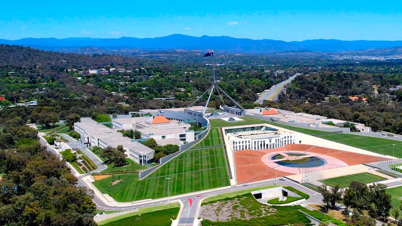 Parliament House and Canberra from the air