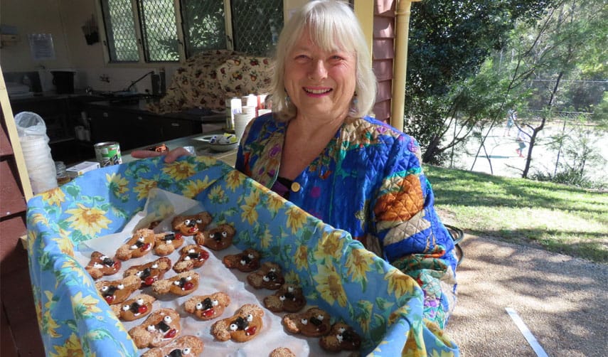 Helen Pye with koala bikkies