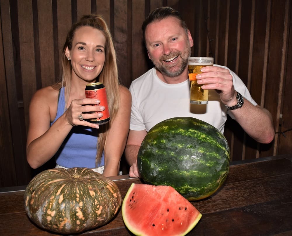 Tara and Nathan with beers
