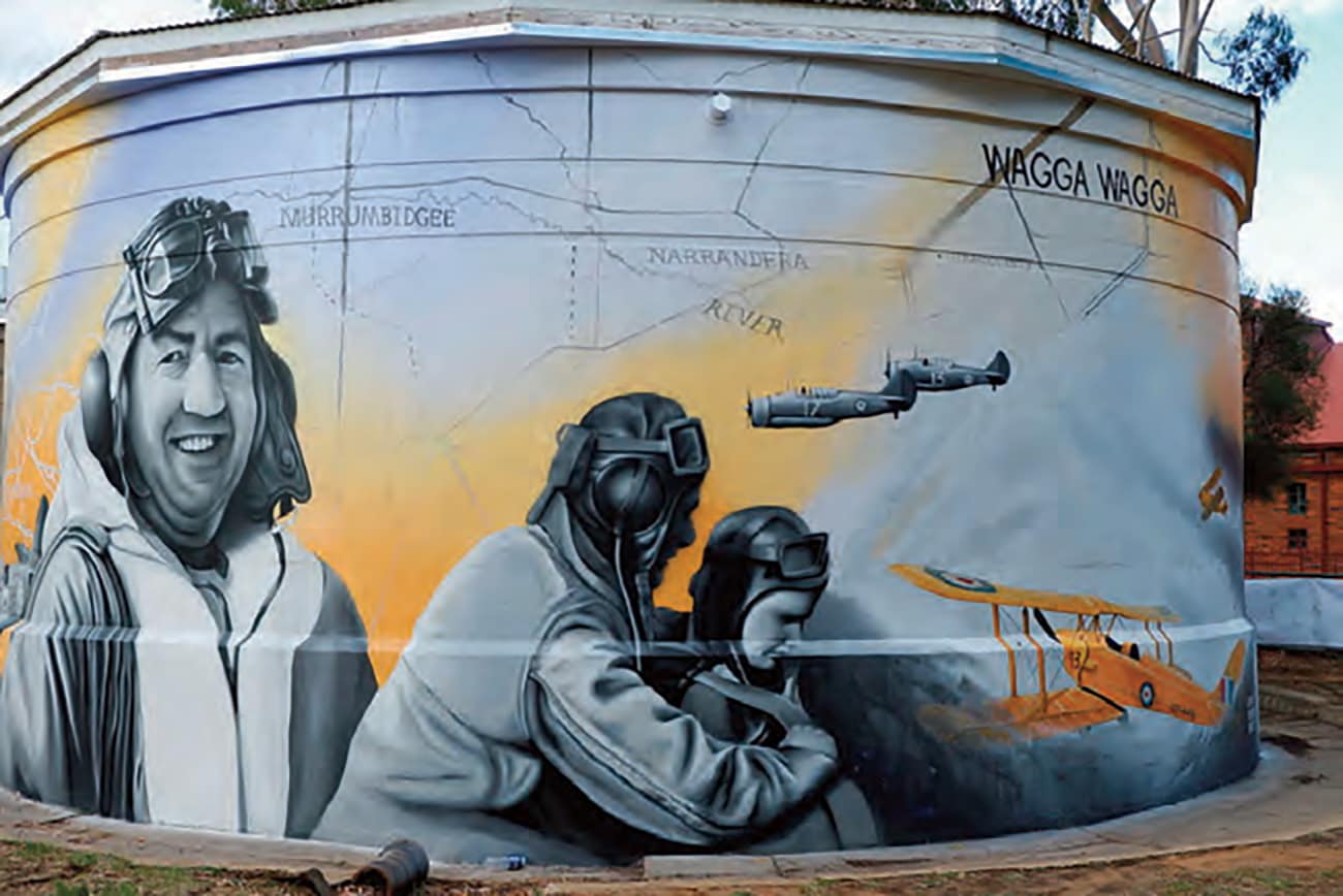 Air Force personnel who trained as part of the Empire Air Training Scheme in World War II have been depicted on murals at RAAF Base Wagga. Photo: Wing Commander Tony Wennerbom.
