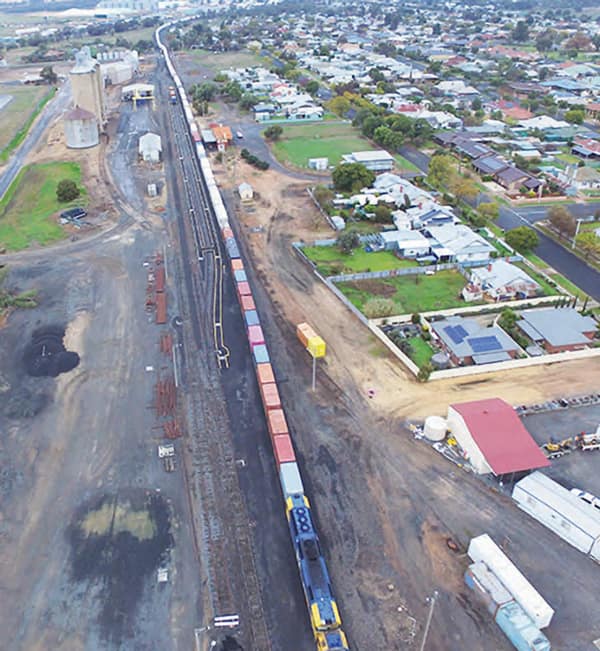 The Bath family drone’s view of Tuesday’s train, looking south from the Hammill Street rail crossing. Photo: Bath family