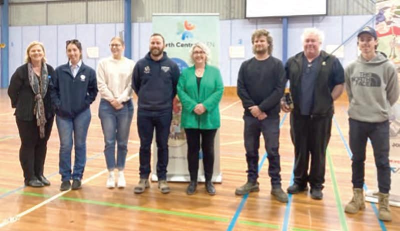 Left to right: Julie Bourke, Tahlijia Sheahan, Hayley Start, Viv Cossar, Natasha Saunders, Joe Durie, Martin McGeown, Jackson Zagame.