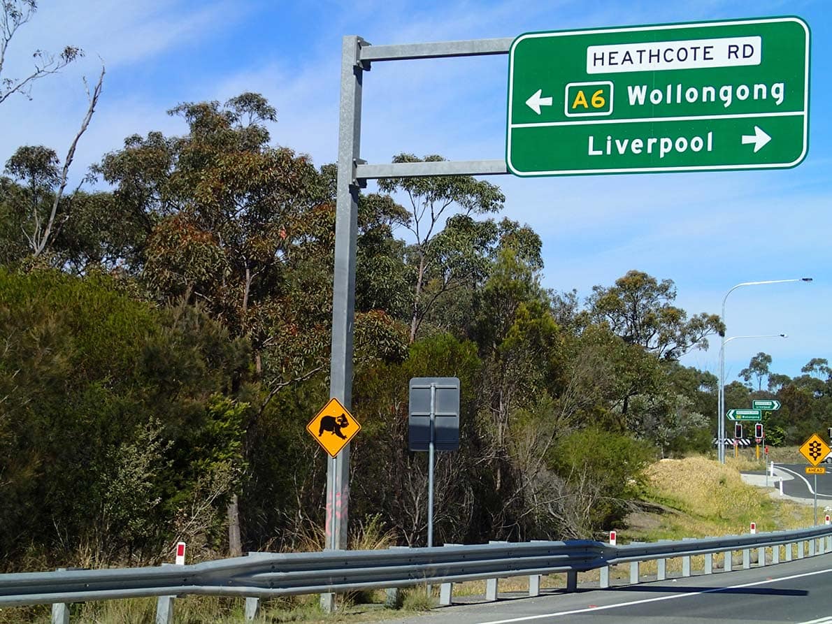 Koala crossing sign near Heathcote Road