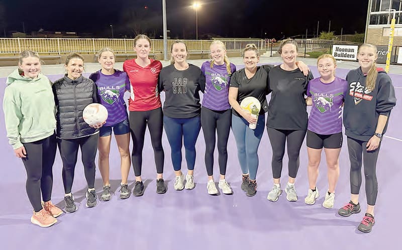 The netballers with some of their buddies: Gabby O’Donnell, Sandie Richmond, Ella Walsh, Sassia Coffey, Meghan Noonan, Jenna Angel, Stacey Hamilton, Carling McEvoy, Tyler Haslam, Gemma Ryan. Photo courtesy The Buloke Times