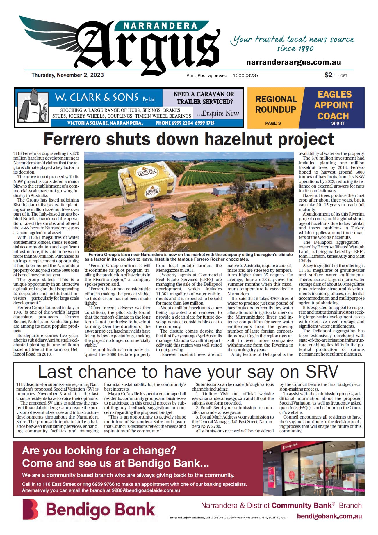 Narrandera Argus, 2 November 2023