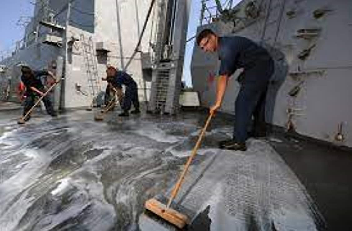 Washing the deck