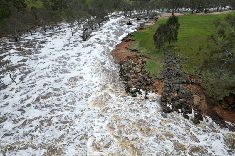 Lake Eppalock spilling into the Campaspe River