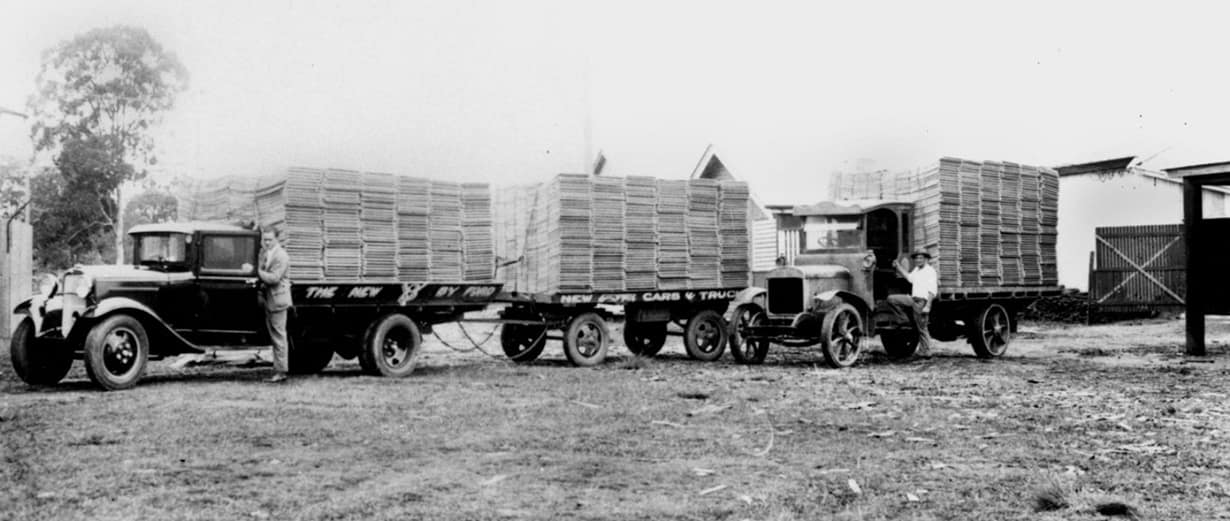 Trucks loaded with butter boxes