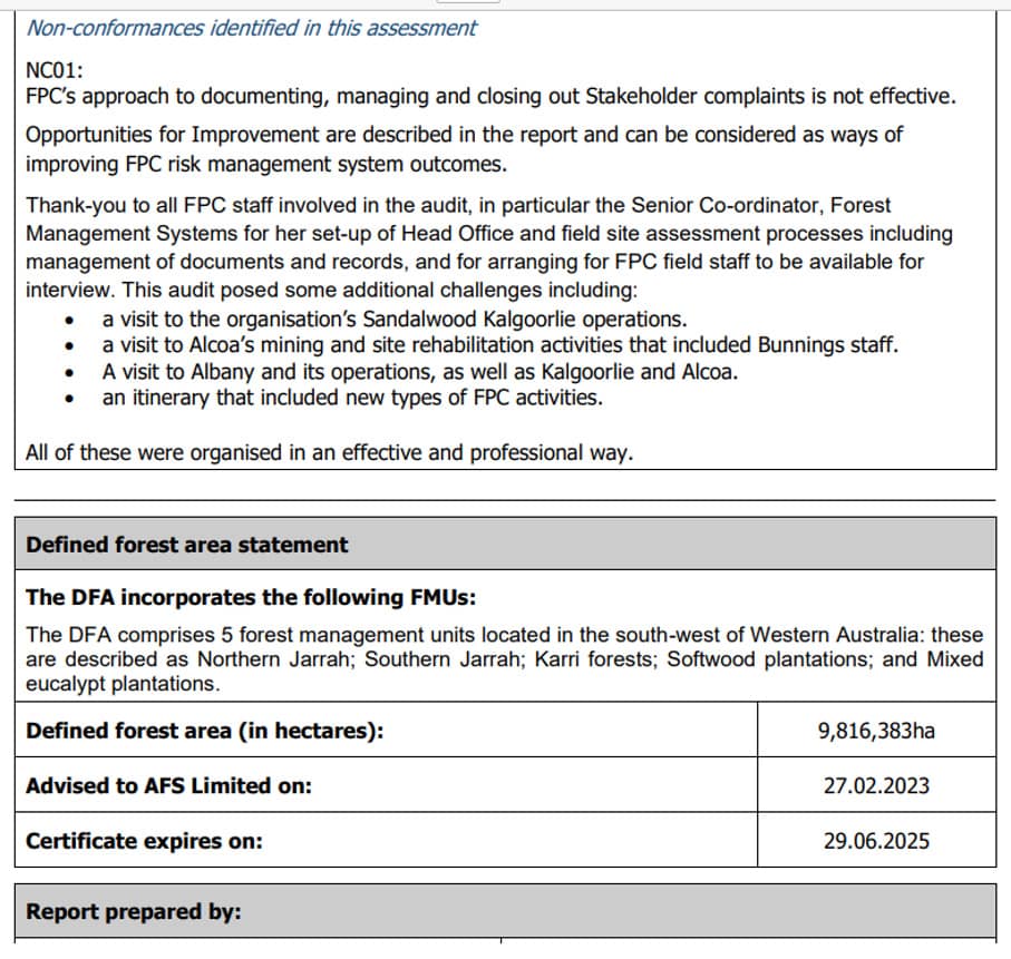 FPC Report excerpt