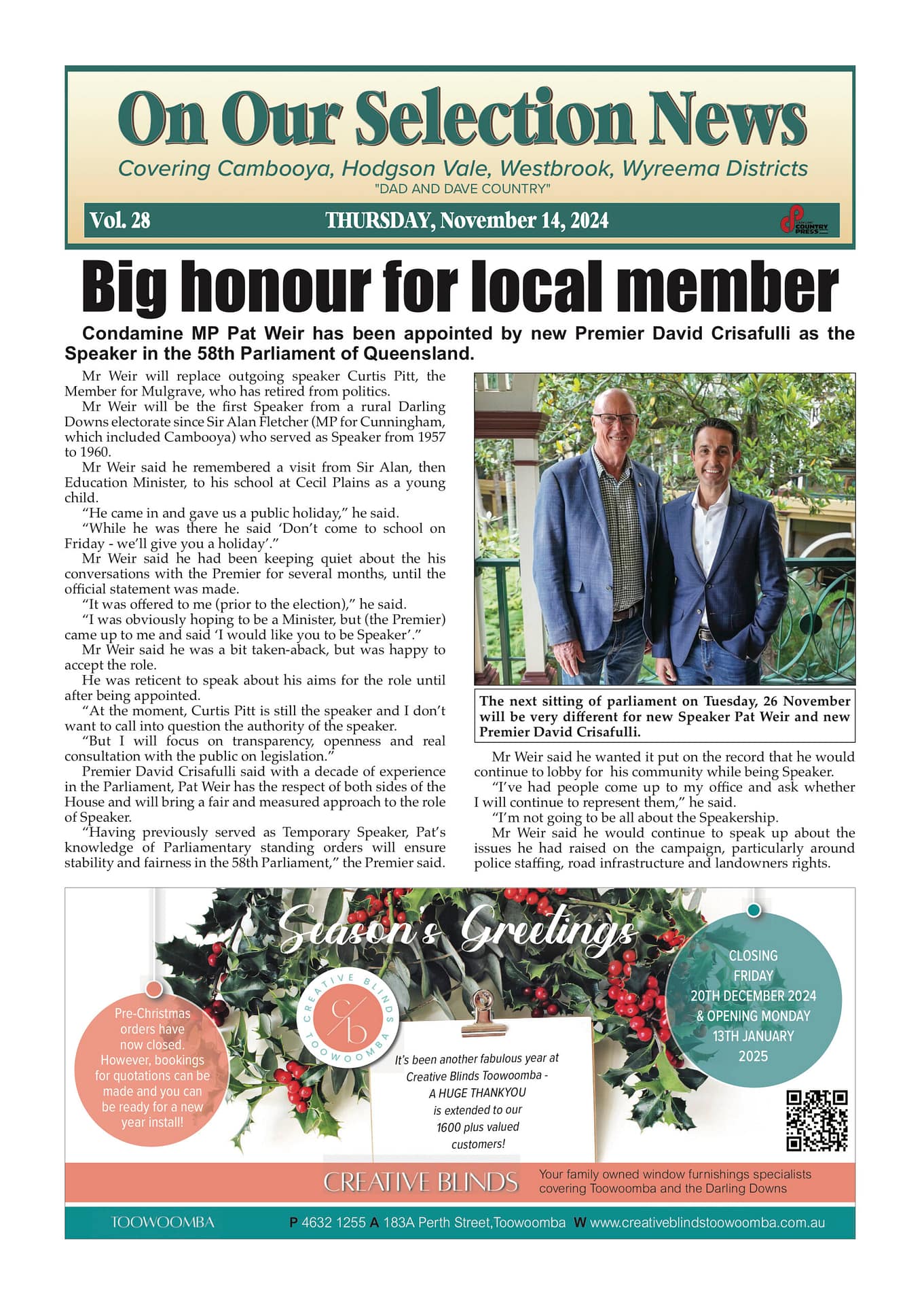 On Our Selection News 14 November 2024