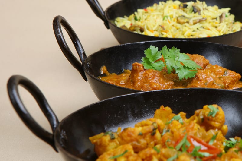 Indian food with lamb curry
