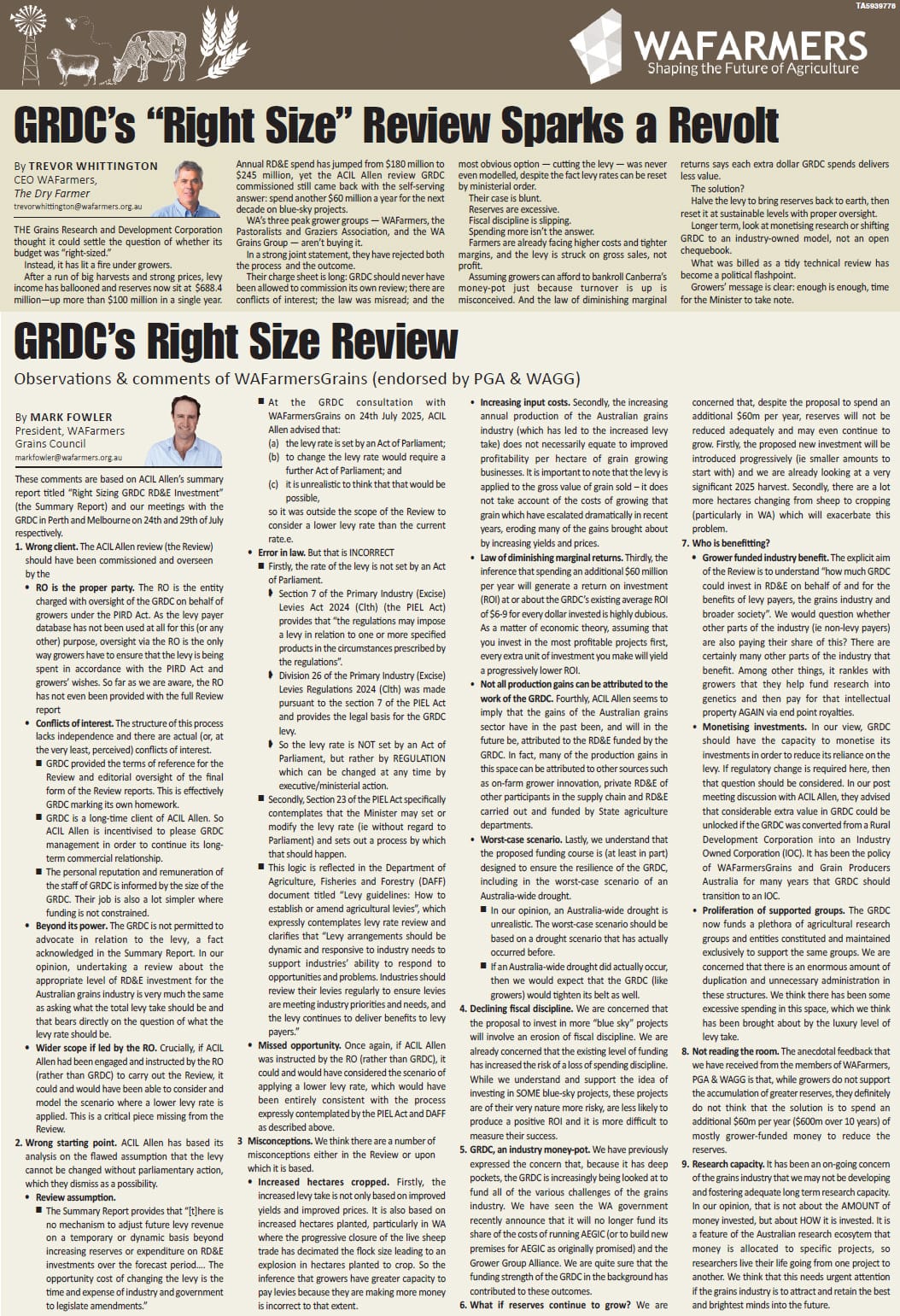 WAFarmers GRDC Right Size Review