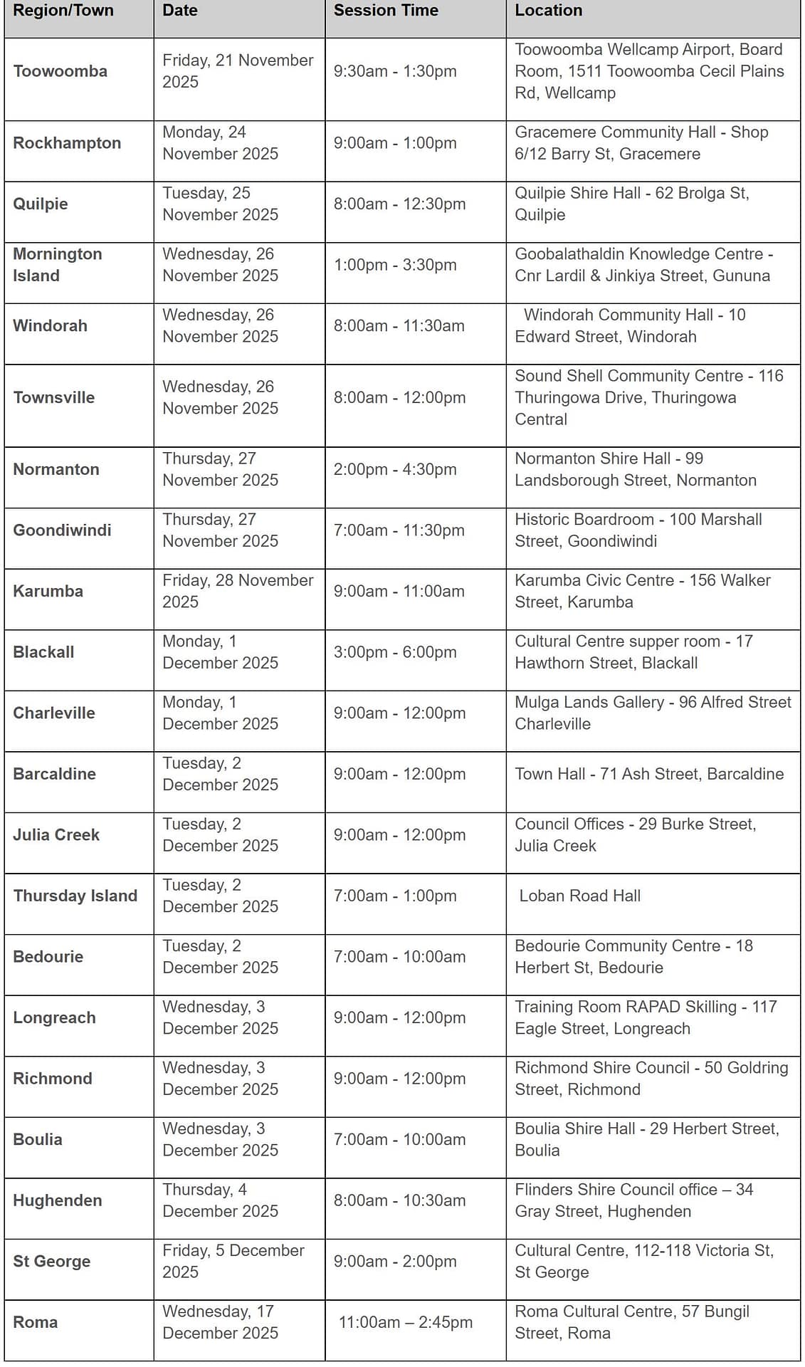 Consultation calendar