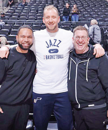 Aussies abroad Junior Virantuleo, Joe Ingles and Toronto Raptors assistant coach Trevor Gleeson.