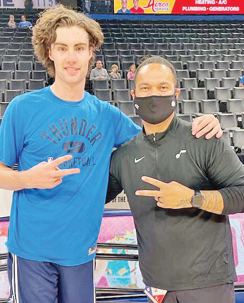 Oklahoma City Thunder guard and fellow Aussie Josh Giddey and Junior Virantuleo catching up on the road.